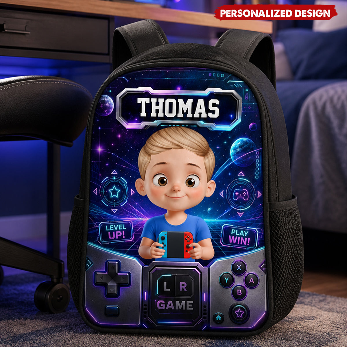 Personalized Kids Game Controller Backpack -Little Cartoon Gamer Bookbag