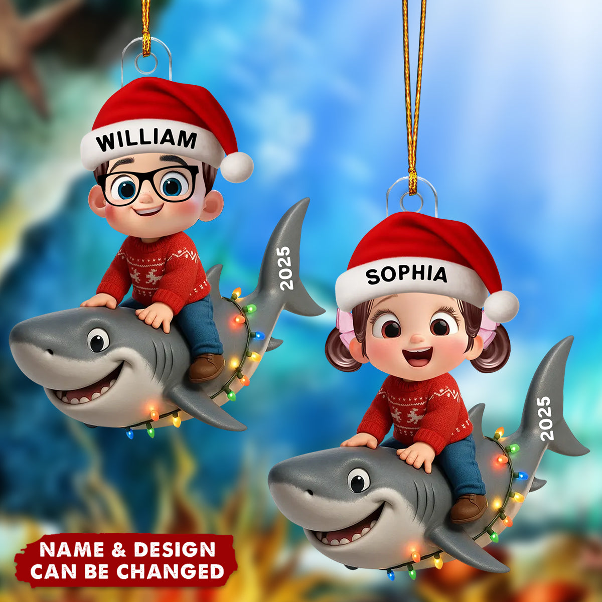 3D Effect Little Kid Favorite Animals Shark Christmas Personalized Acrylic Ornament