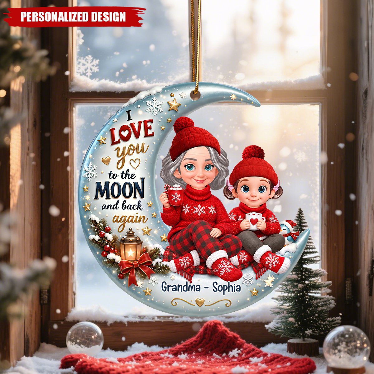 Personalized Grandma & Grandkids Moon Acrylic Christmas Ornament