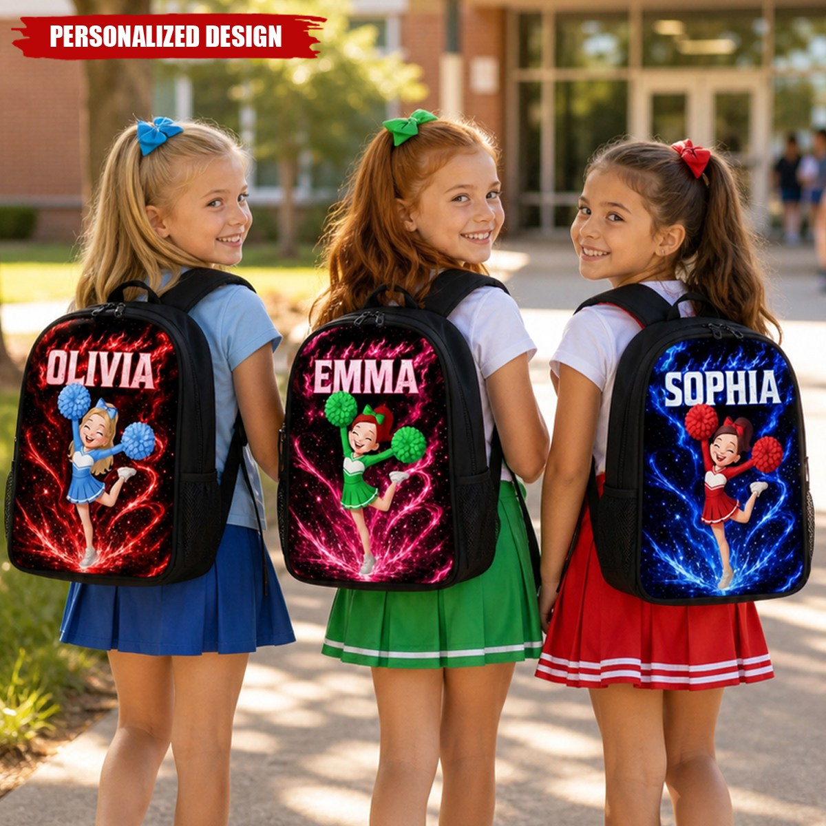 Personalized Cheerleader Girl Galaxy Lightning Backpack - Custom Name Cheerleading School Bookbag