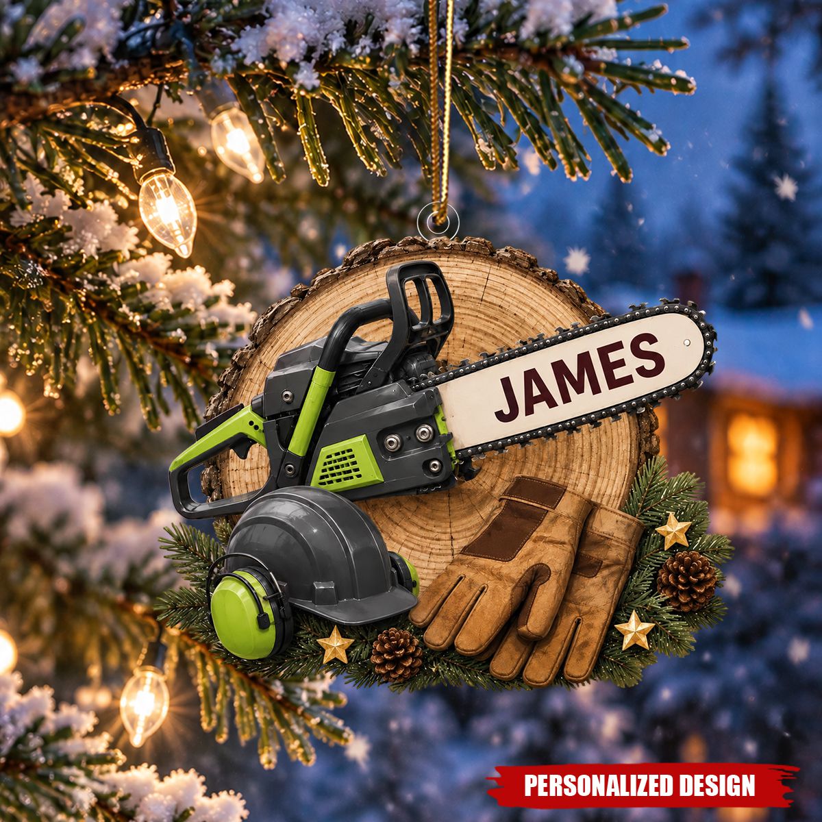 Personalized Chainsaw Logger Christmas Tree Ornament - Woodworker Christmas Decor