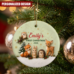 Personalized Baby First Christmas Woodland Animals Ceramic Ornament
