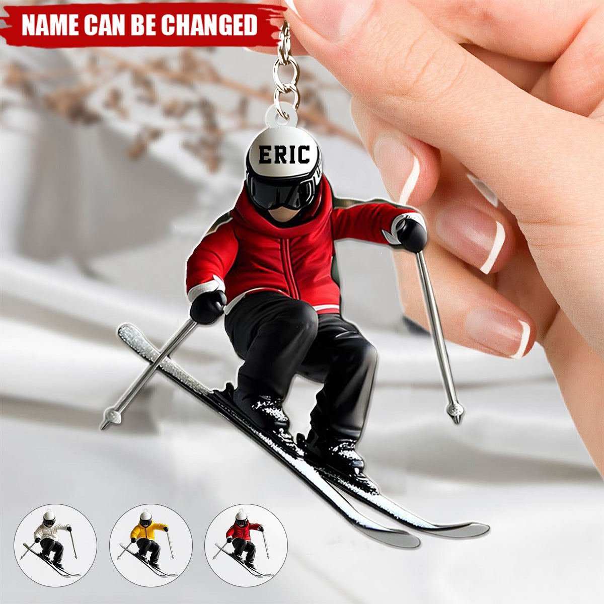 Skiing Fun Personalized Name Shaped Keychain, Gift Idea For Skiing Lovers