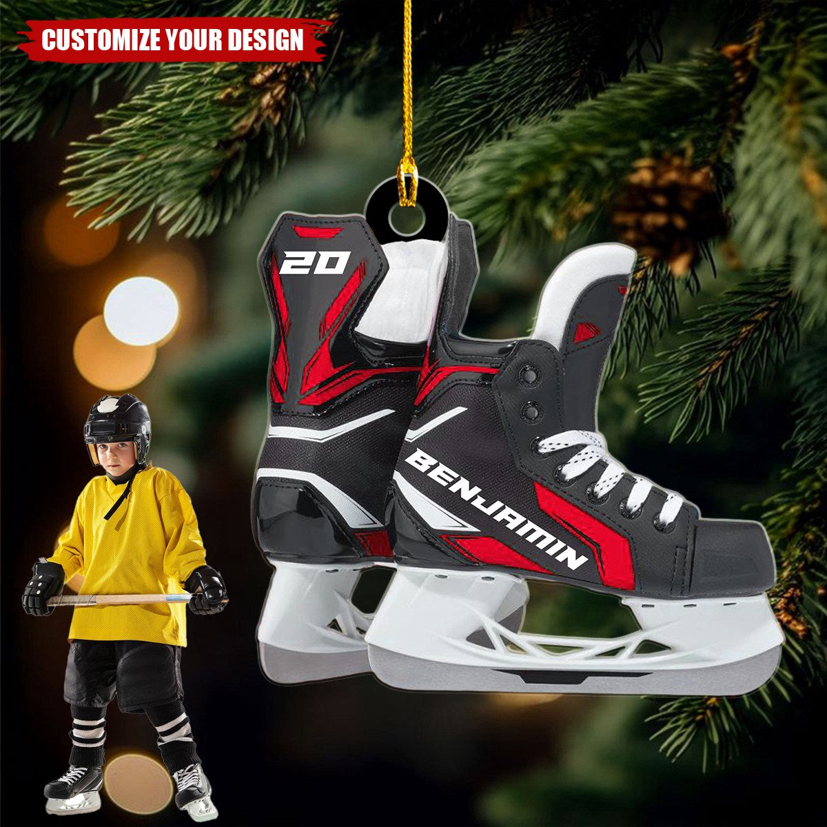 Ice Hockey Skates - Personalized Acrylic Christmas Ornament, Gift For Hockey Lovers