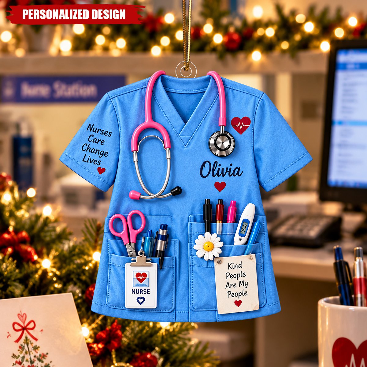 Personalized Medical Scrubs Acrylic Christmas Ornament - Doctor Nurse Gift