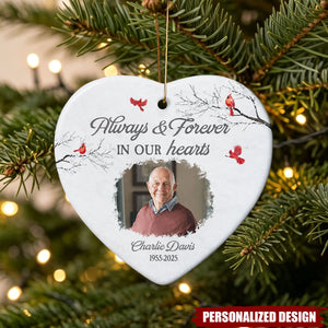 Personalized Photo Memorial Heart Ceramic Ornament - Remembrance Christmas Keepsake Ornament