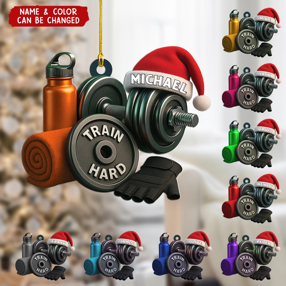 Personalized Dumbbell Christmas Ornament: Gym Fitness Gift