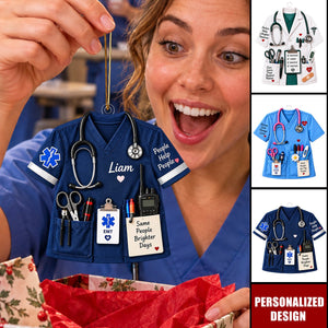 Personalized Medical Scrubs Acrylic Christmas Ornament - Doctor Nurse Gift