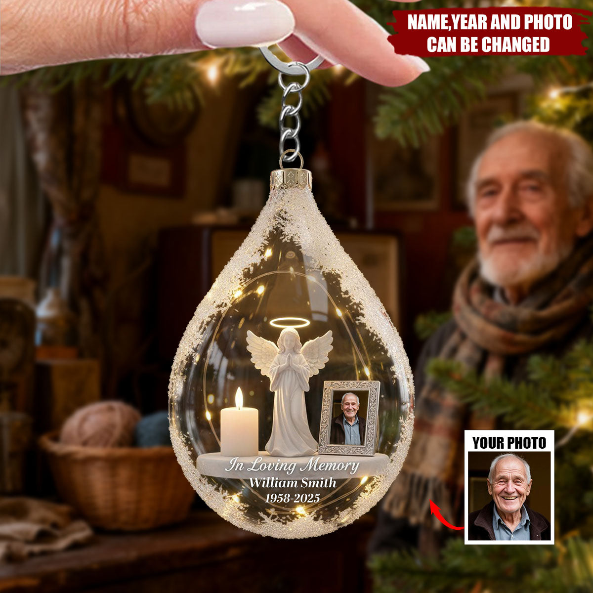 Custom Photo Angel Candle - Personalized Keychain