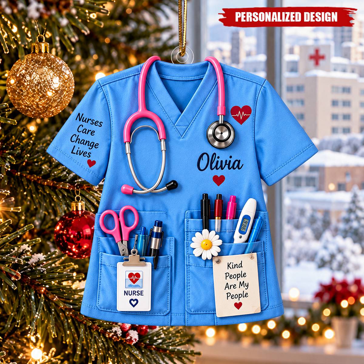 Personalized Medical Scrubs Acrylic Christmas Ornament - Doctor Nurse Gift