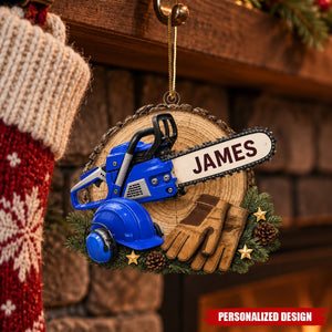Personalized Chainsaw Logger Christmas Tree Ornament - Woodworker Christmas Decor