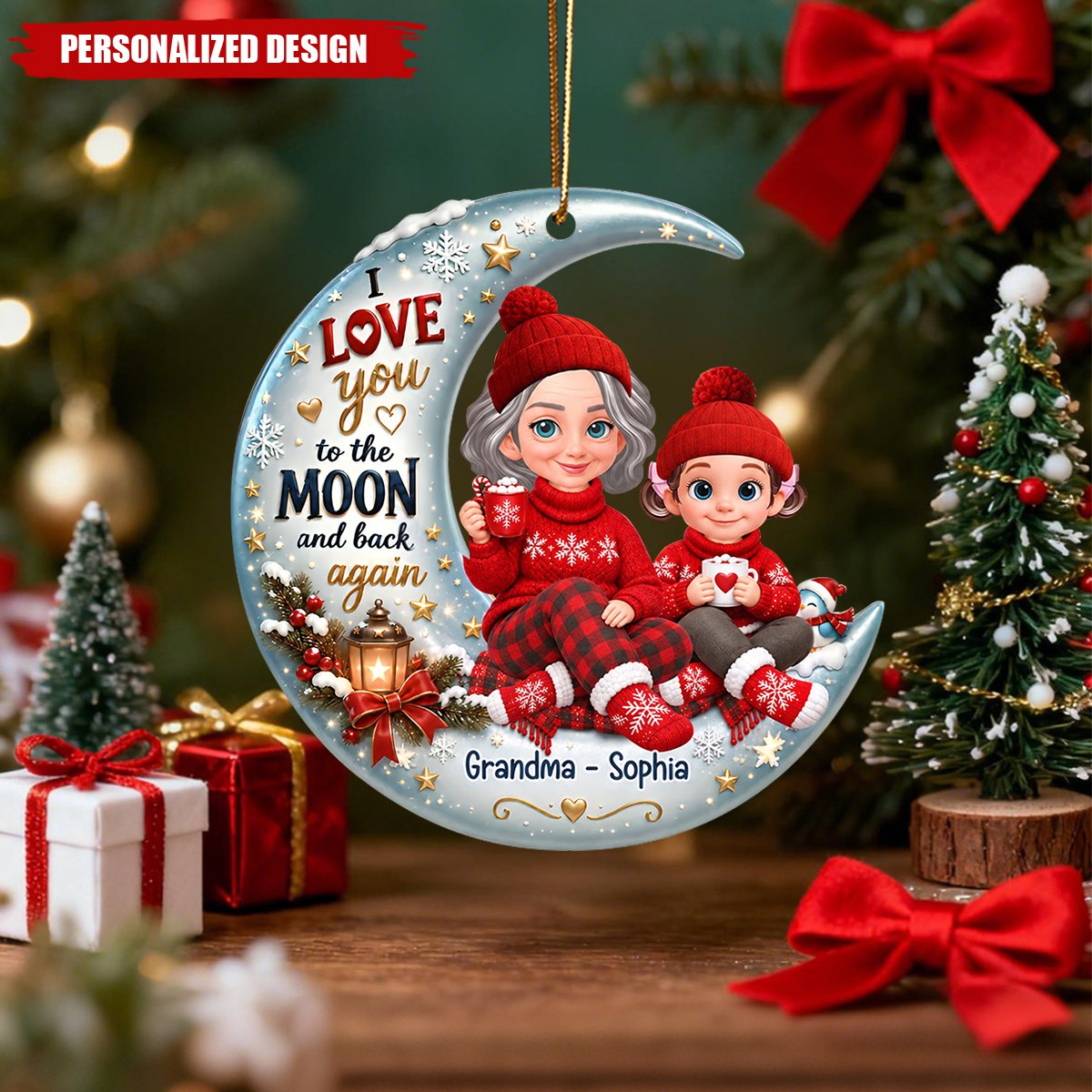 Personalized Grandma & Grandkids Moon Acrylic Christmas Ornament