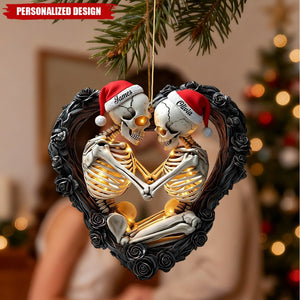 Personalized Skeleton Couple Heart Christmas Ornament - Custom Names Gothic Skull
