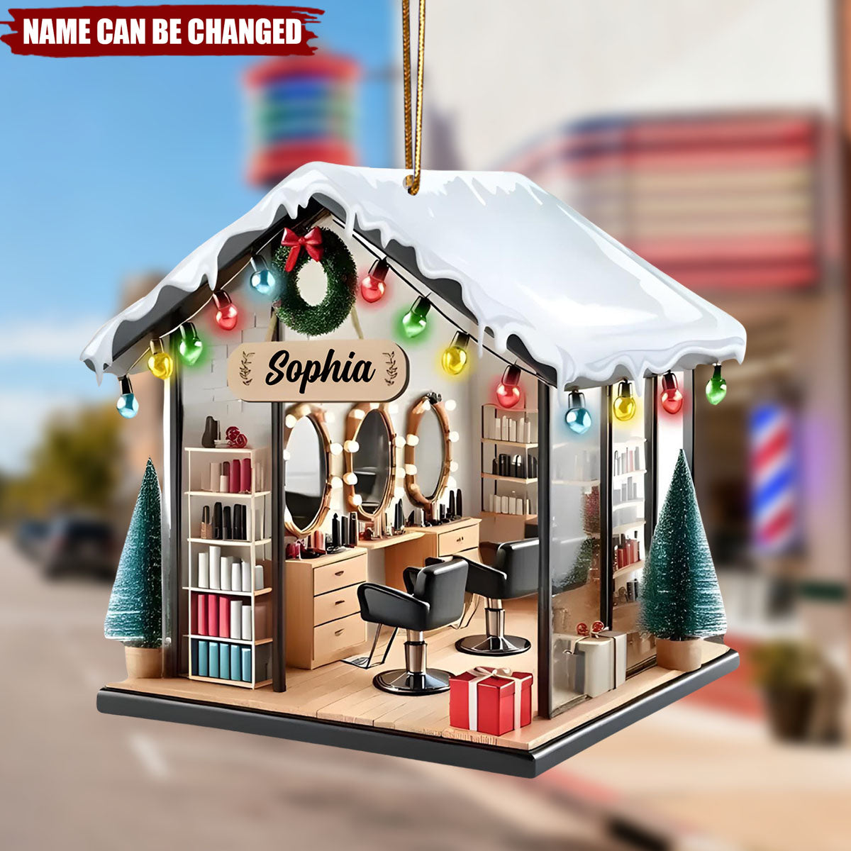 Personalized Hair Salon Christmas Ornament, Hair Salon 3D Effect Xmas Tree Decor