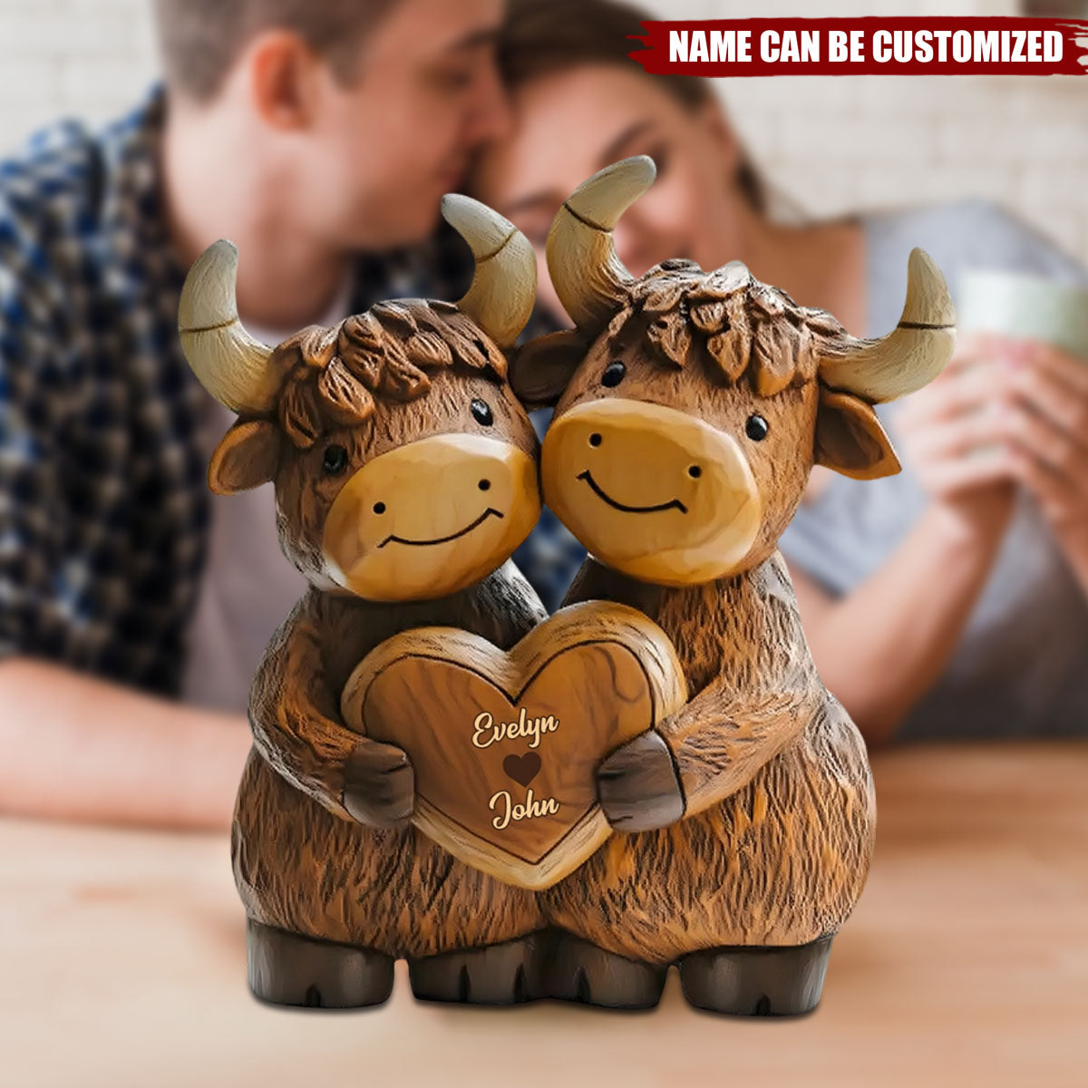 Cute Highland Cow Couple - Personalized Highland Cow Custom Shaped Acrylic Plaque