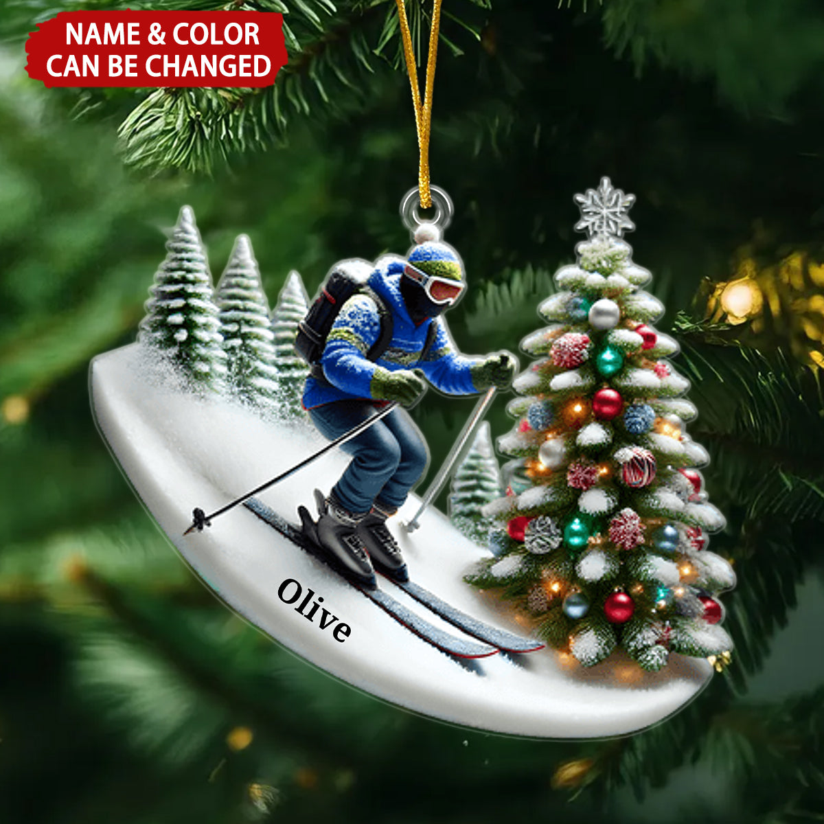 Merry Christmas Skiing Personalized Ornament, Gift For Skiing Lover