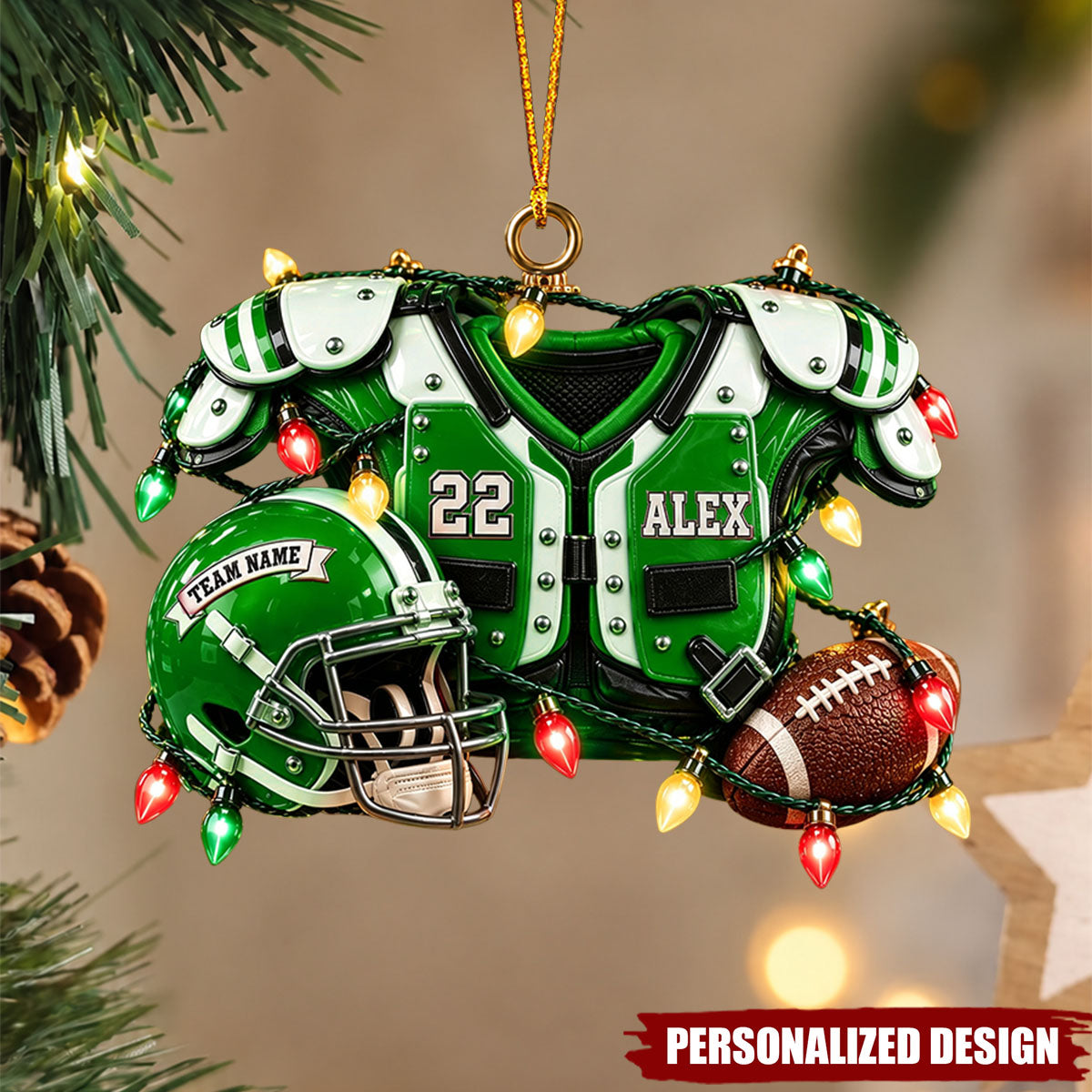 Personalized Football Player Gear Christmas Ornament - Custom Name & Number Acrylic Ornament