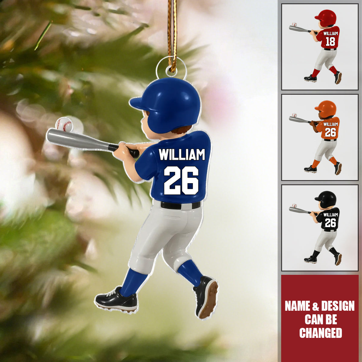 Personalized Baseball Player Ornament – Kid Hitting Ball Acrylic Ornament