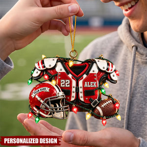 Personalized Football Player Gear Christmas Ornament - Custom Name & Number Acrylic Ornament
