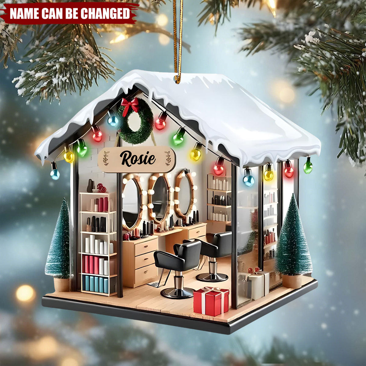 Personalized Hair Salon Christmas Ornament, Hair Salon 3D Effect Xmas Tree Decor