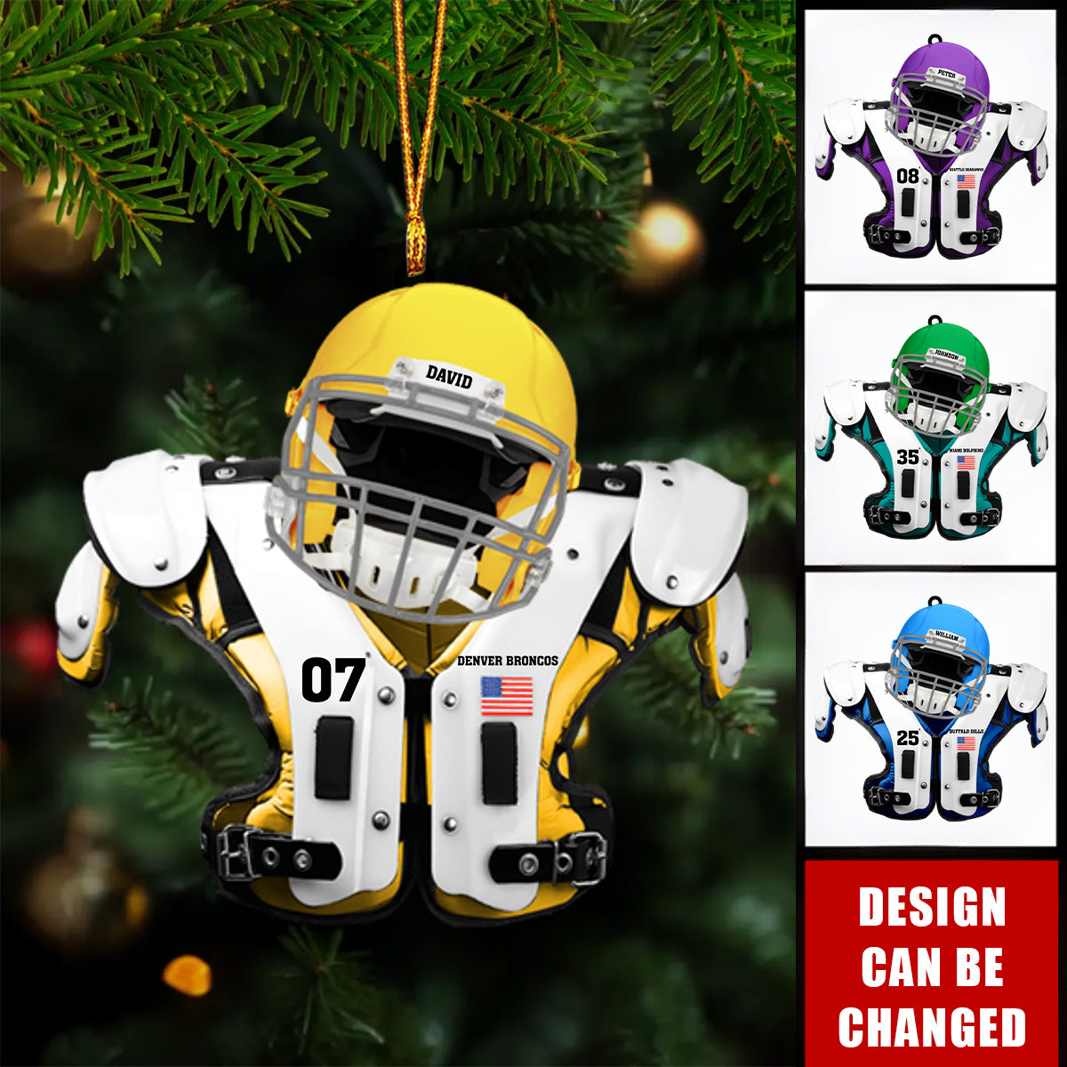 Personalized Helmet & Shoulder Pad Flat Acrylic Ornament Christmas For Football Player