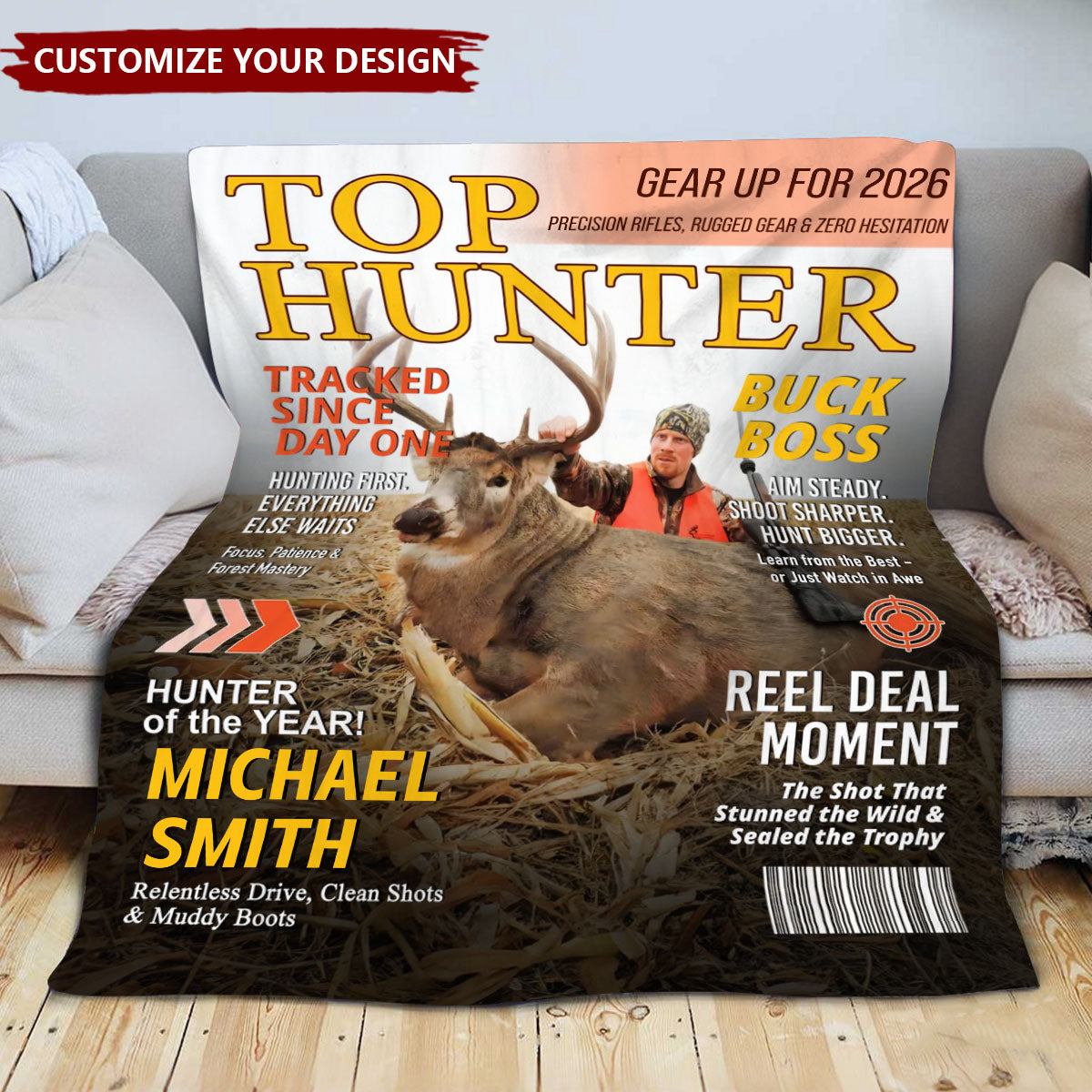 Custom Hunting Magazine Blanket, Personalized Hunting Gifts for Men