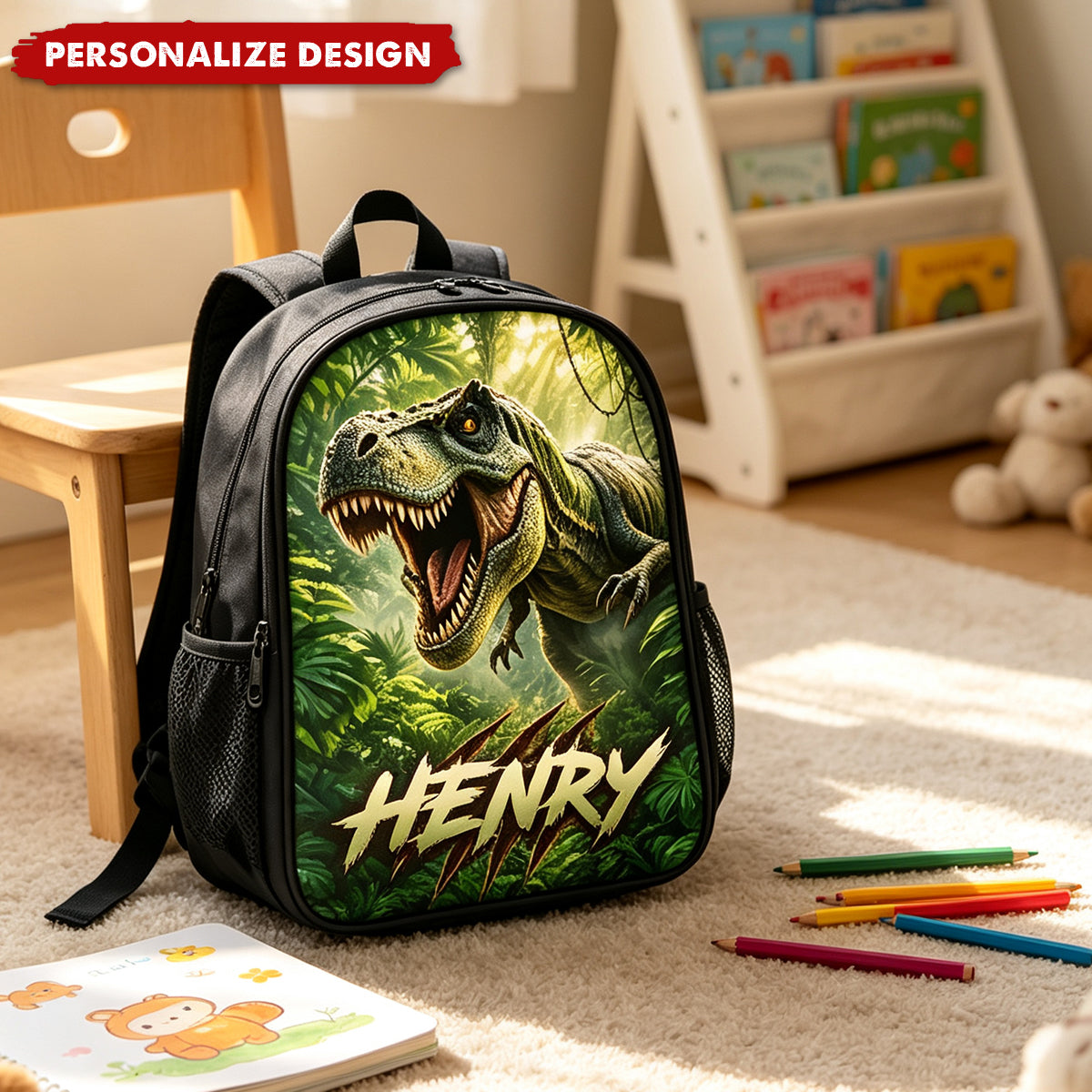 Jurassic Dino Custom Name Backpack - 6 Patterns Personalized Dinosaur School Bookbag