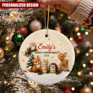 Personalized Baby First Christmas Woodland Animals Ceramic Ornament