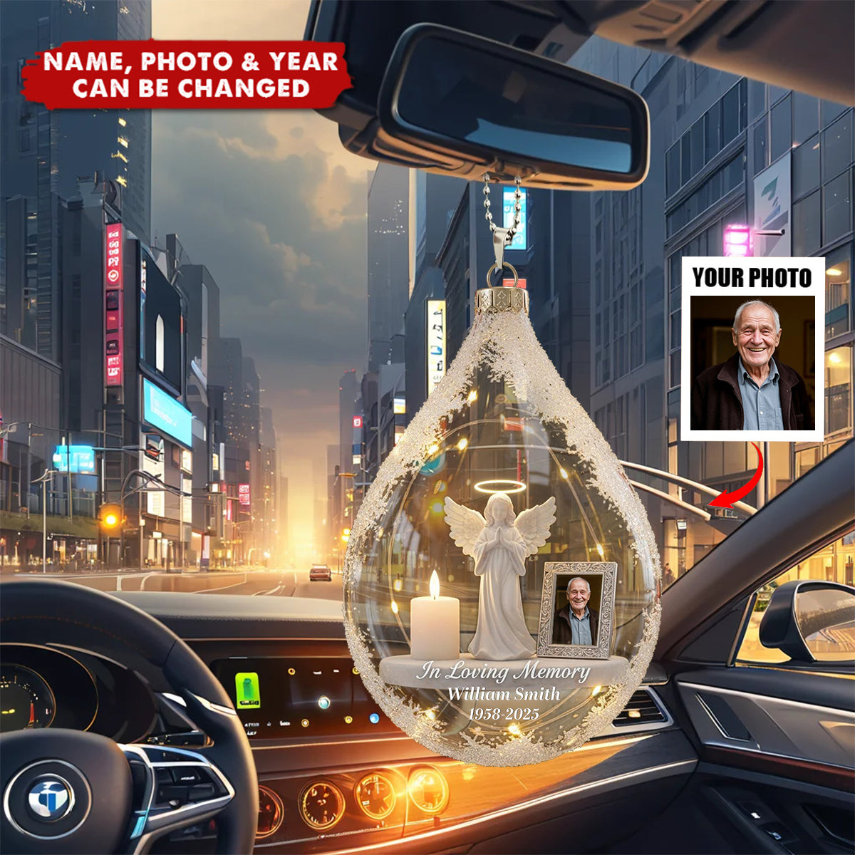 Custom Photo Angel Candle  - Personalized Car Acrylic Hanging Ornament