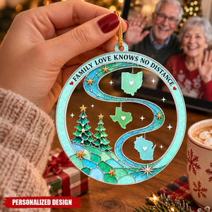 Personalized Family Love Knows No Distance State Map Acrylic Christmas Ornament