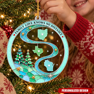 Personalized Family Love Knows No Distance State Map Acrylic Christmas Ornament