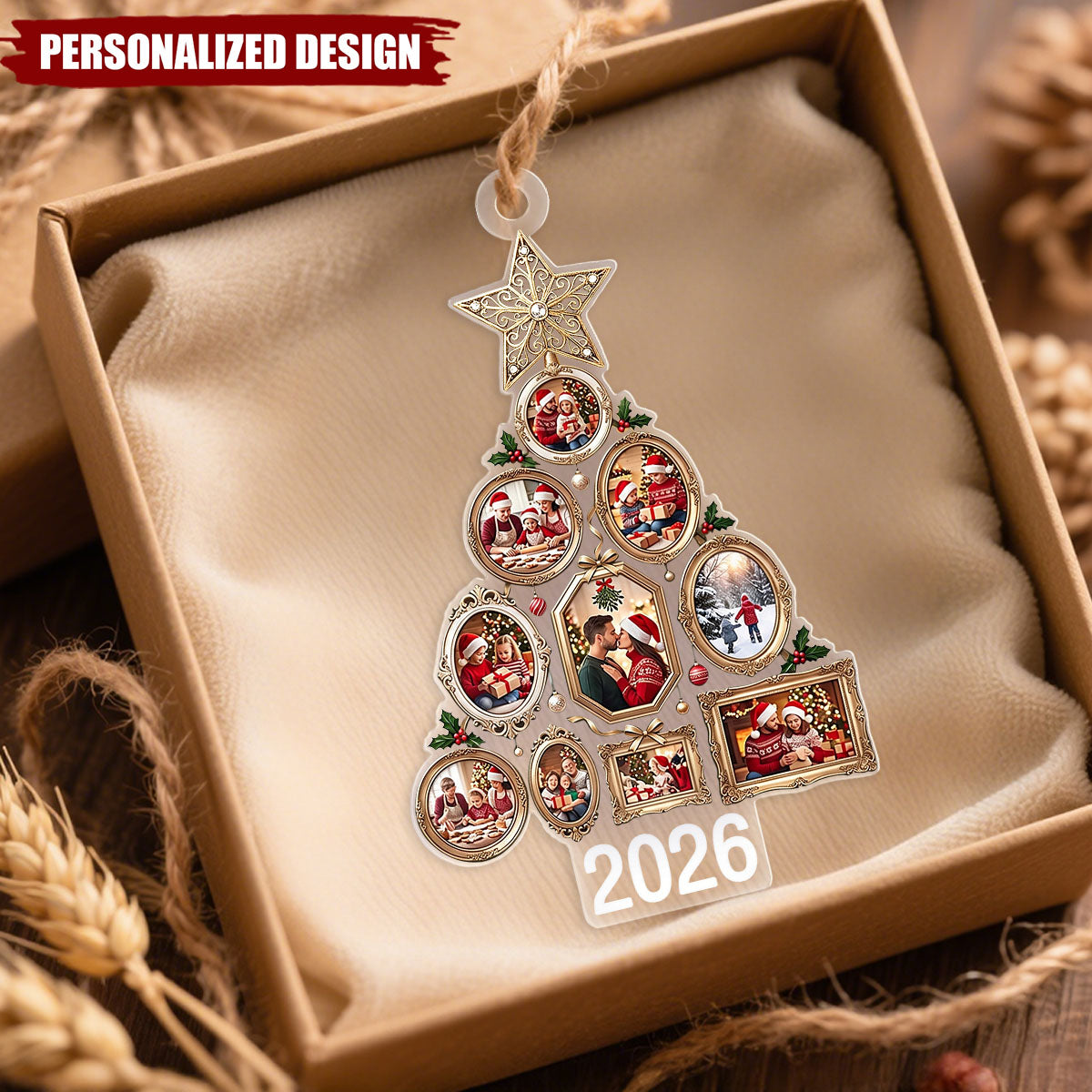 Personalized 2026 Family Photo Frame Tree Acrylic Christmas Ornament