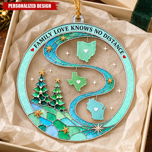 Personalized Family Love Knows No Distance State Map Acrylic Christmas Ornament