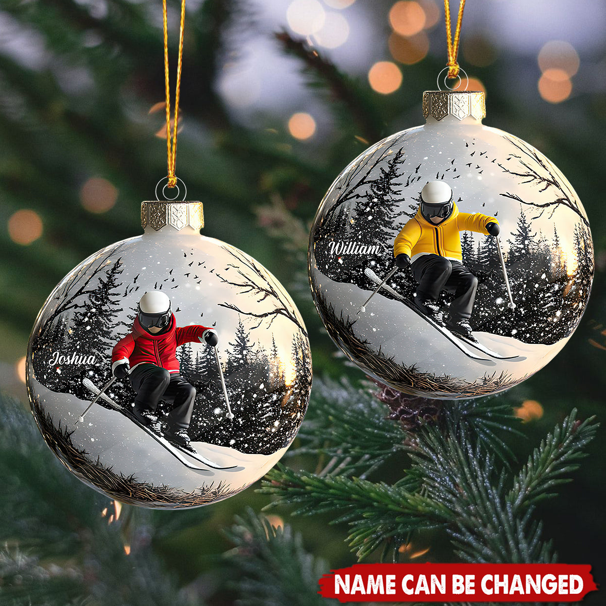 Bright White Snowy Funny Skiing  - Personalized Acrylic Flat Ornament