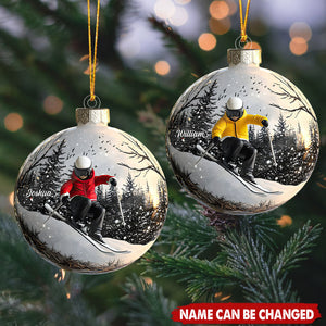 Bright White Snowy Funny Skiing  - Personalized Acrylic Flat Ornament