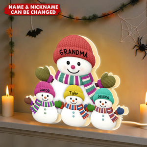 Grandma Grandkids Snowman Together - Personalized LED Light Box