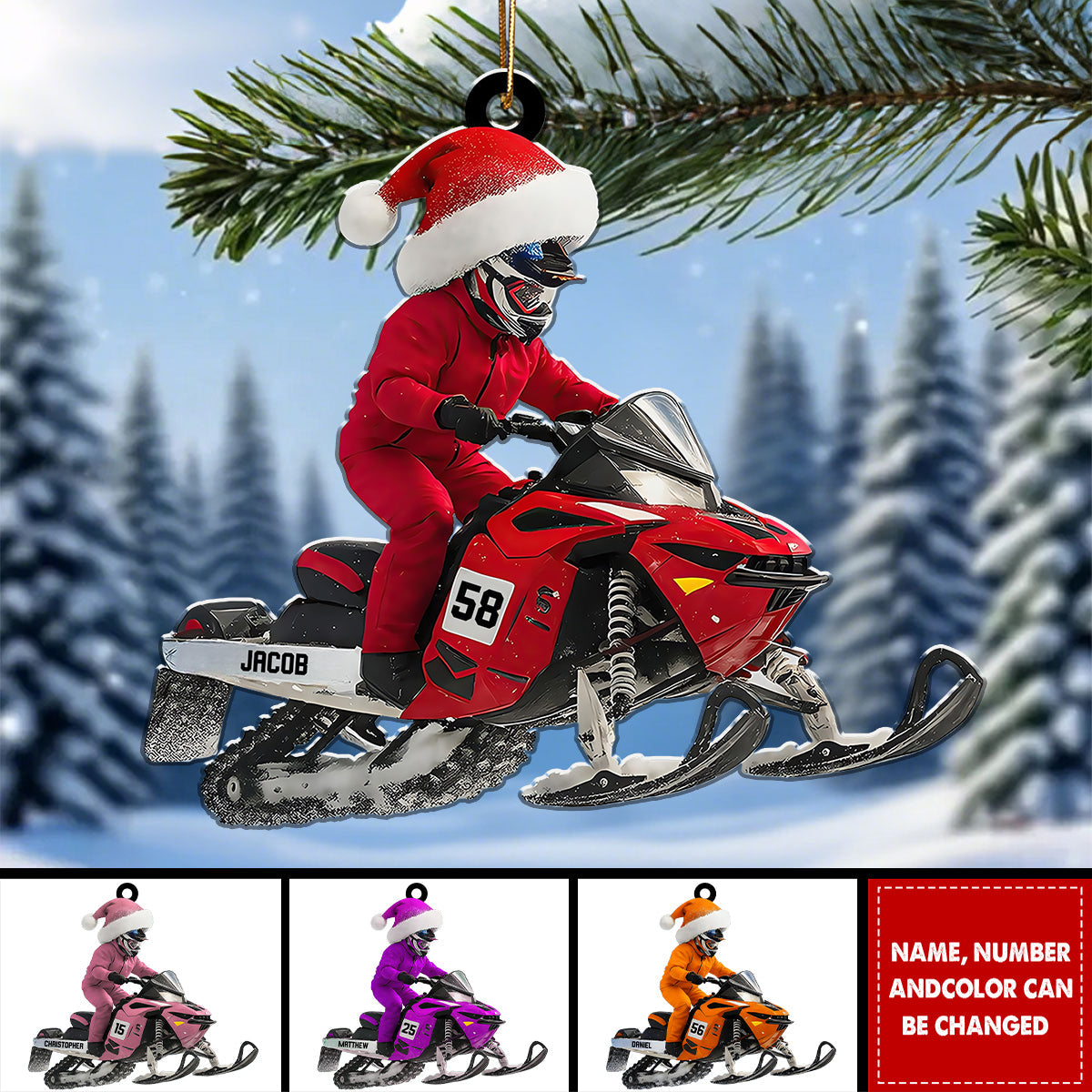 Snowmobile Rider - Personalized Christmas Acrylic Ornament