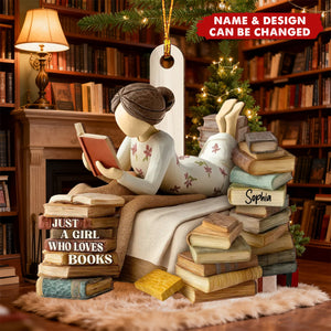 Just A Girl Who Loves Books - Personalized Wooden Ornament