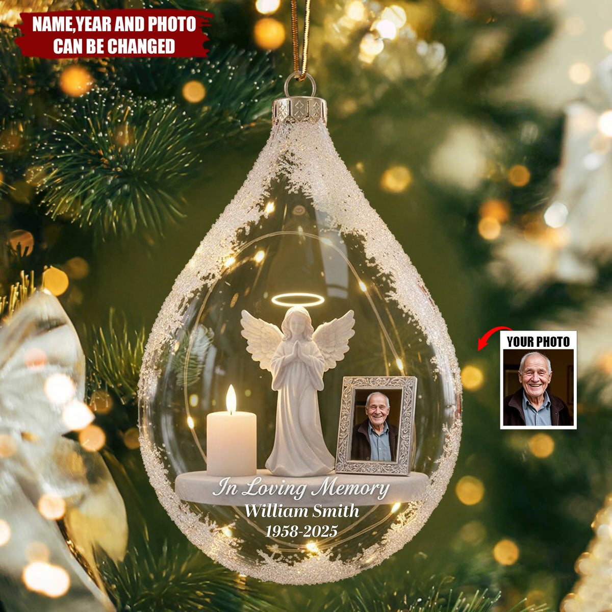 Custom Photo Angel Candle - Personalized Christmas Acrylic Ornament
