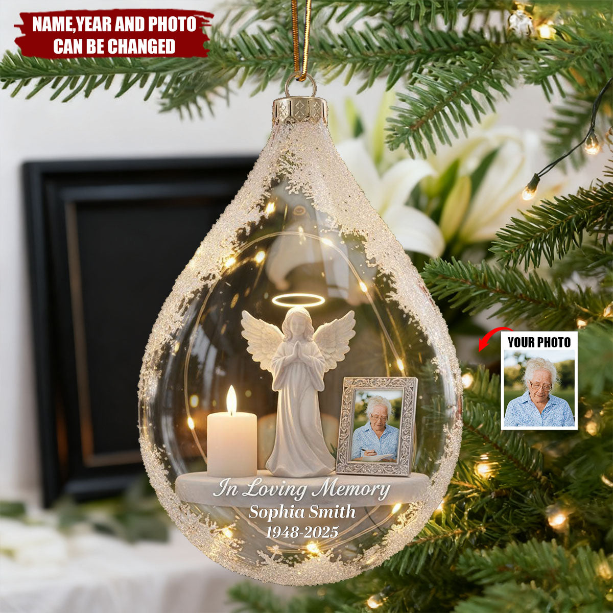 Custom Photo Angel Candle - Personalized Christmas Acrylic Ornament