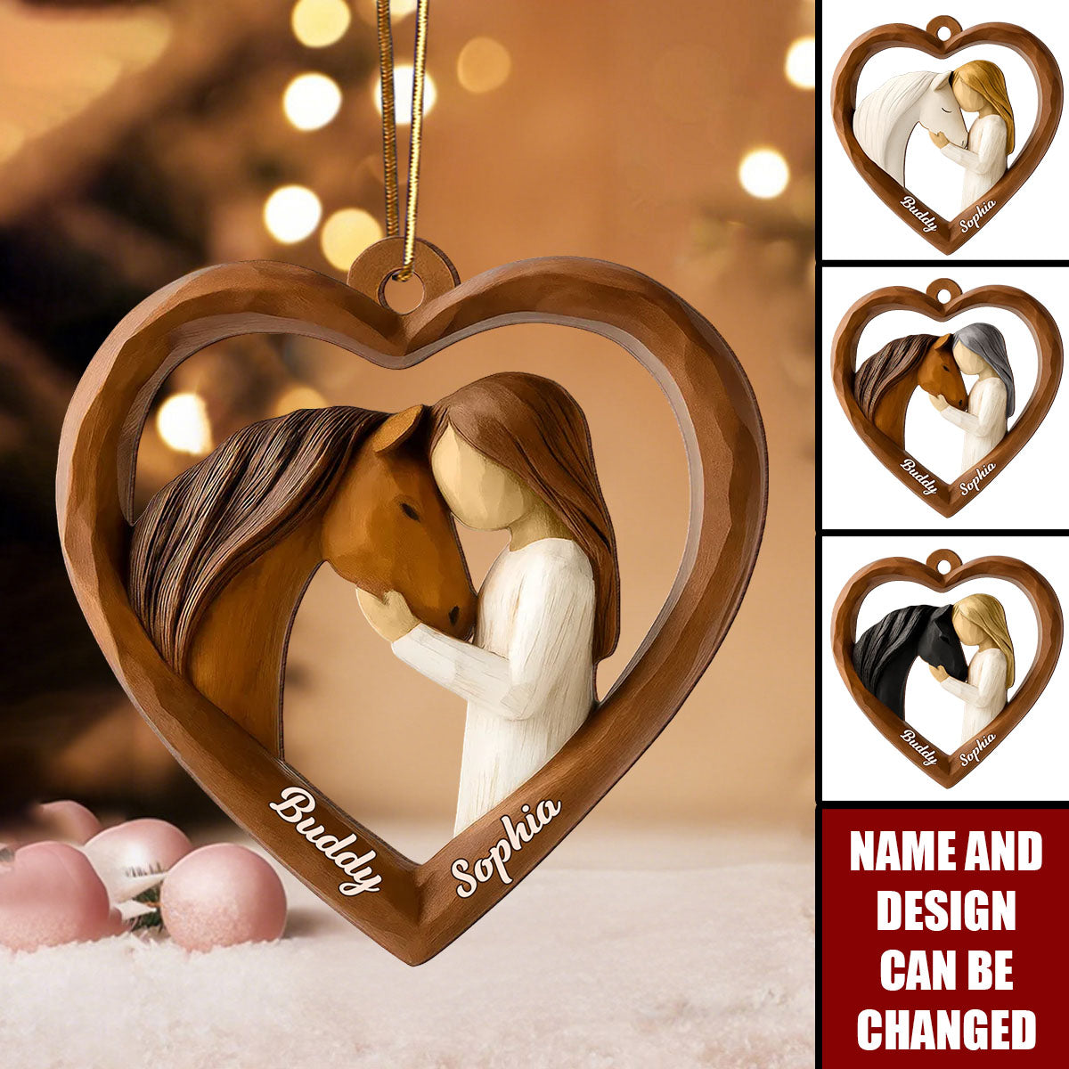 3D Wooden Effect Girl & Her Horse - Personalized Wooden Ornament
