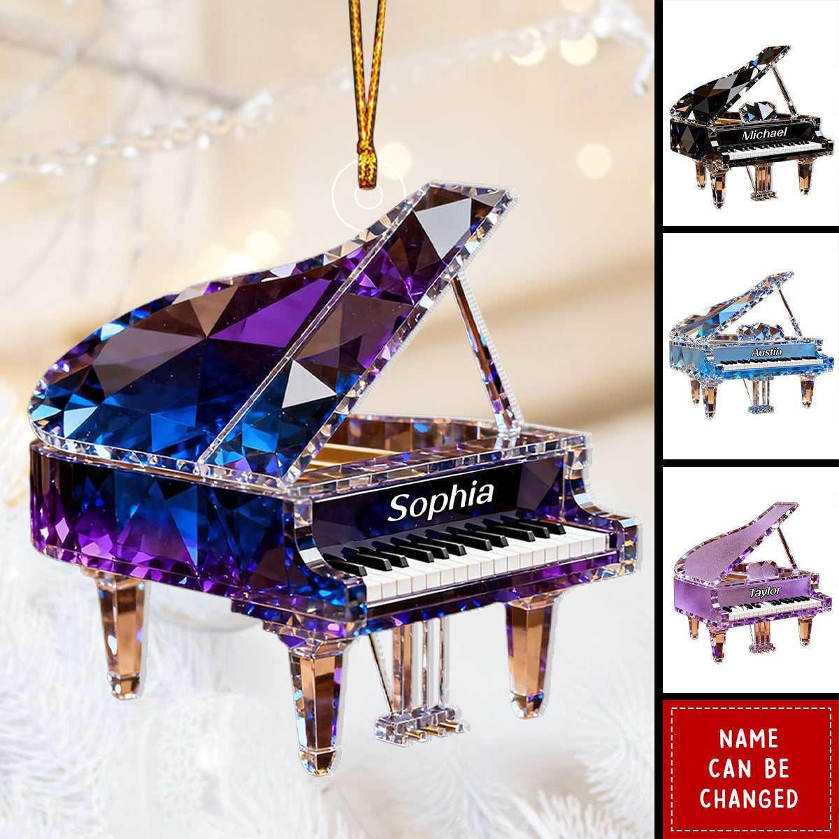 Crystalline Piano Effect - Personalized Christmas Acrylic Ornament, Gift For Pianist