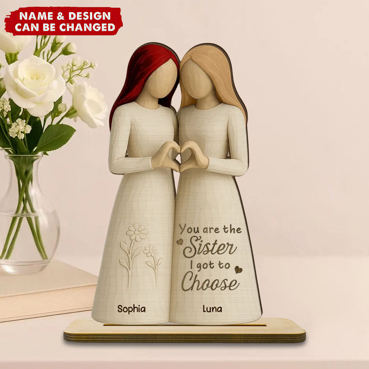 Besties Heart Hands Personalized Standing Wooden Plaque