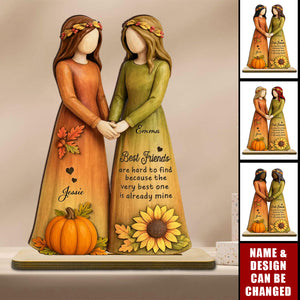 Fall Season Besties Sisters Personalized Standing Wooden Plaque