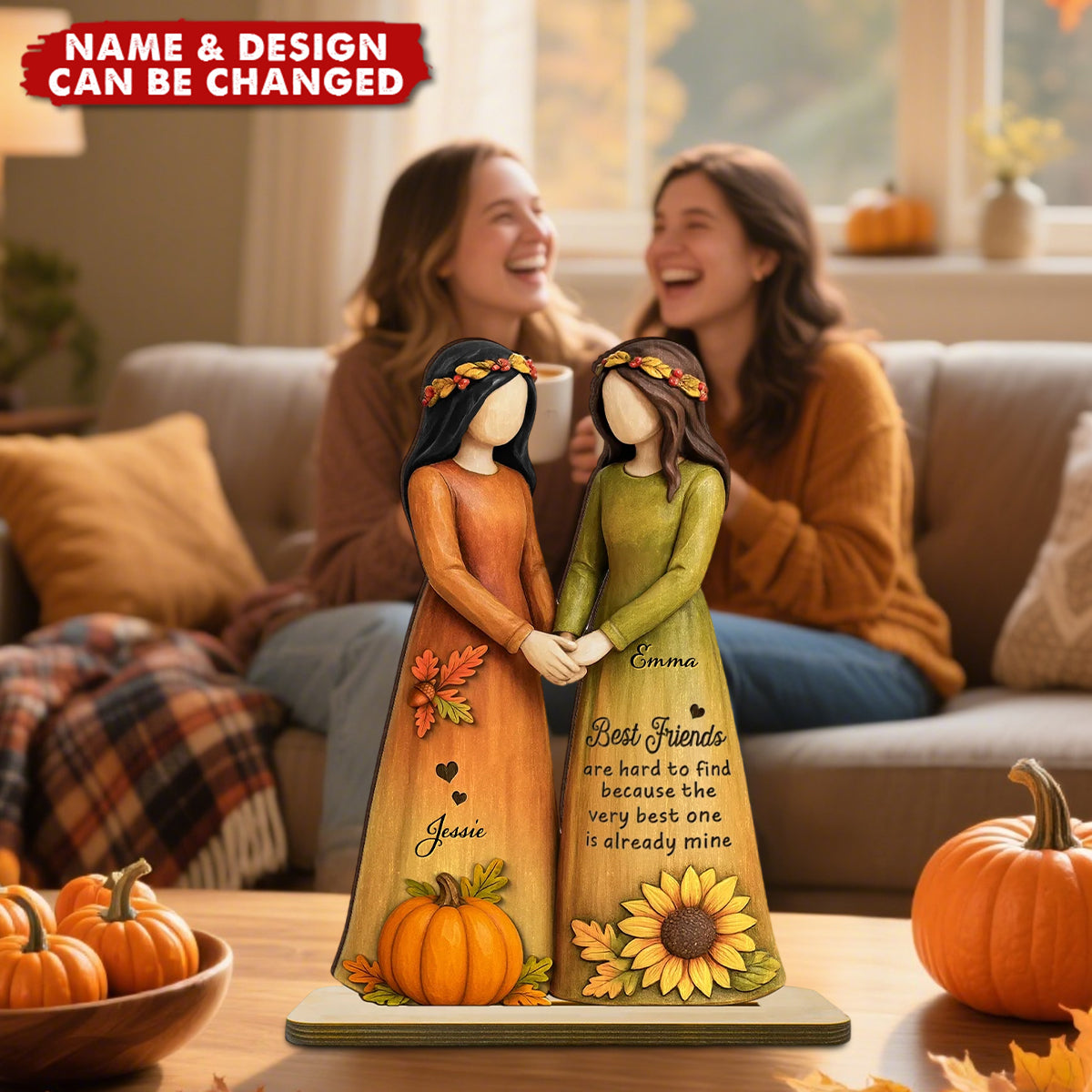 Fall Season Besties Sisters Personalized Standing Wooden Plaque