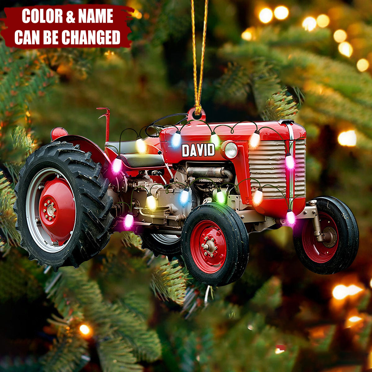 Christmas Tree Tractor Hanging Decor - Personalized Ornament