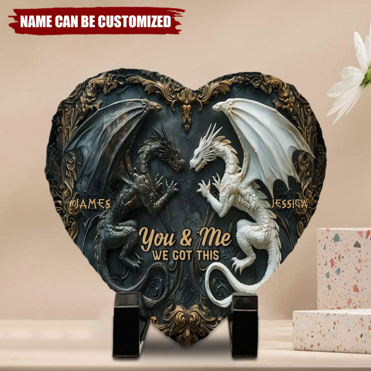 You & Me We Got This - Couple Personalized Dragon Heart Shaped Stone