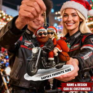 Bikers Santa Couple Riding Partners for Life - Personalized Acrylic Ornament, Gift for Him, Gift for Her