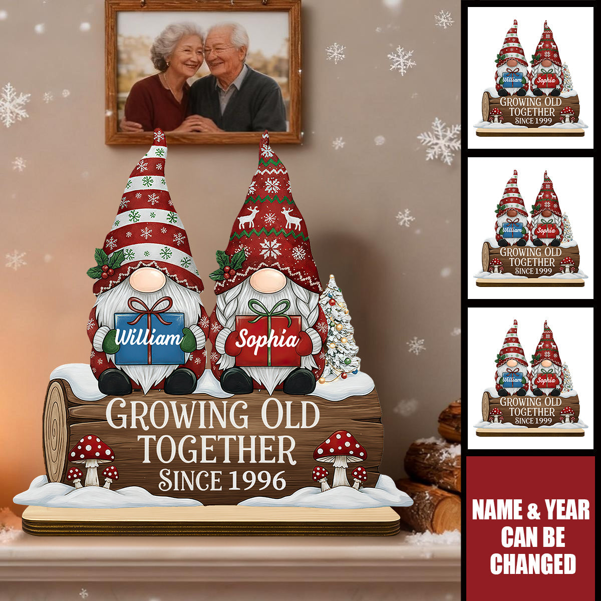 Couple Growing Old Together Personalized Sitting Wooden Plaque