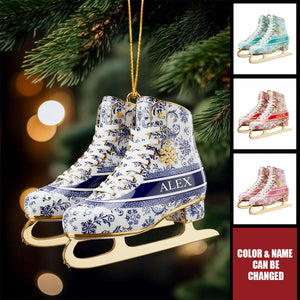 Personalized Winter Skating Toile de Jouy Christmas Ornament, Gifts For Ice Skating Lovers, Winter Skating Decor, Gift For Ice Skater